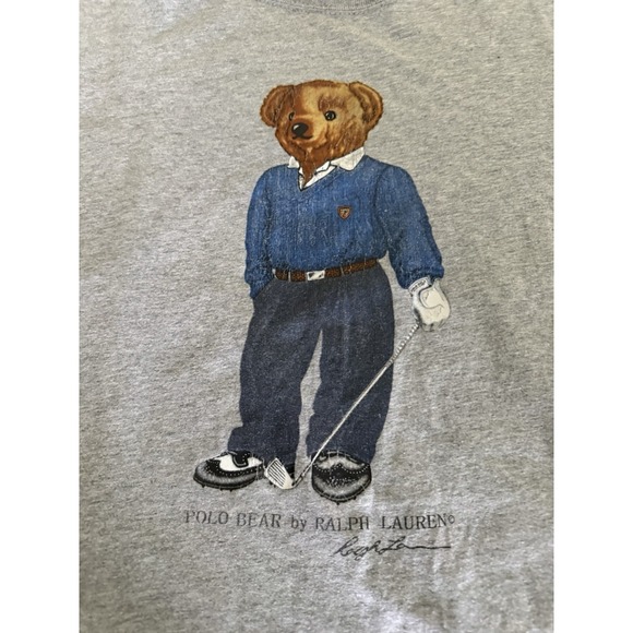 Vintage 90s Polo Ralph Lauren Golf Bear T Shirt Adult Large Gray Shirt Fast Ship - Picture 2 of 9